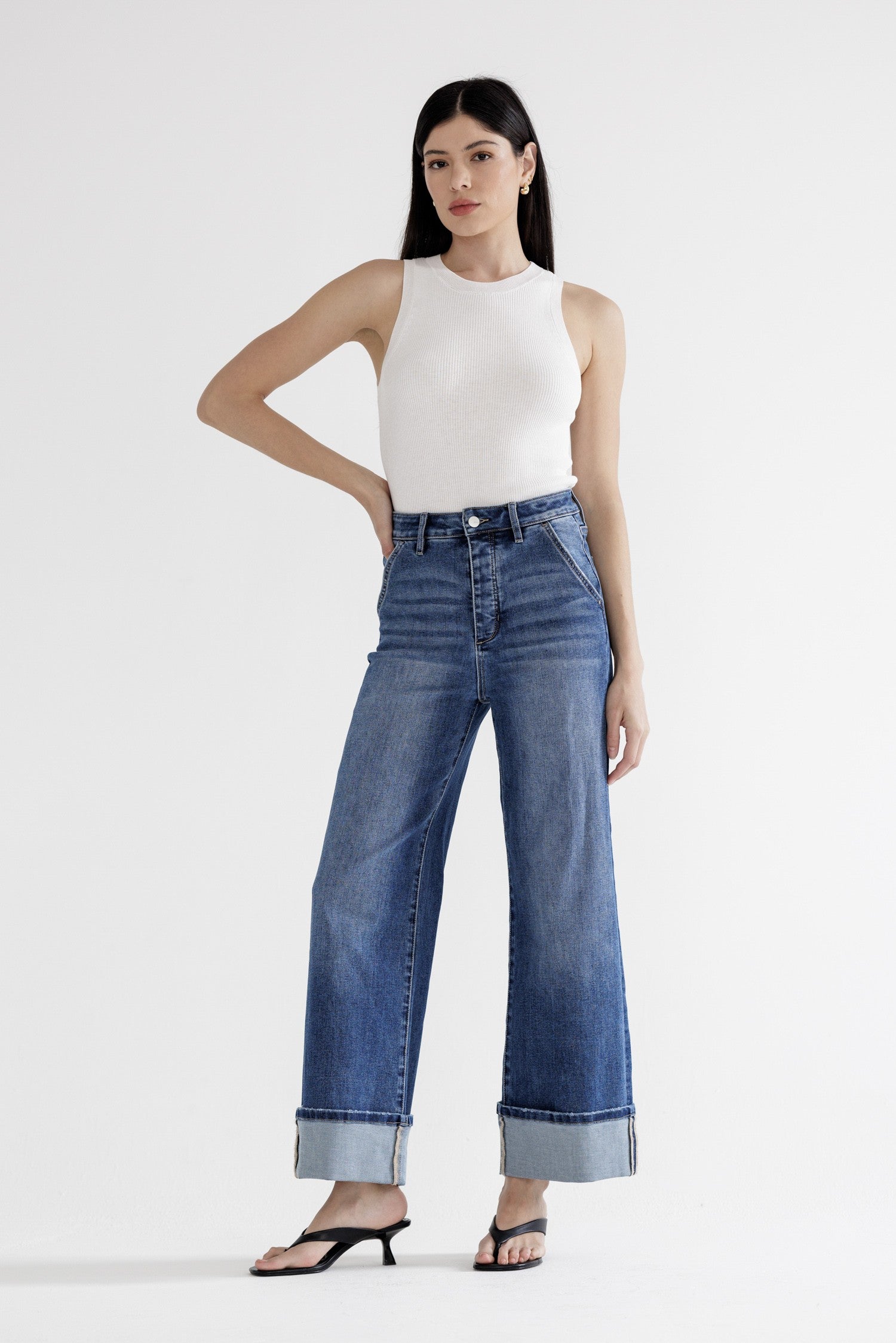 High Rise Cuffed Jeans