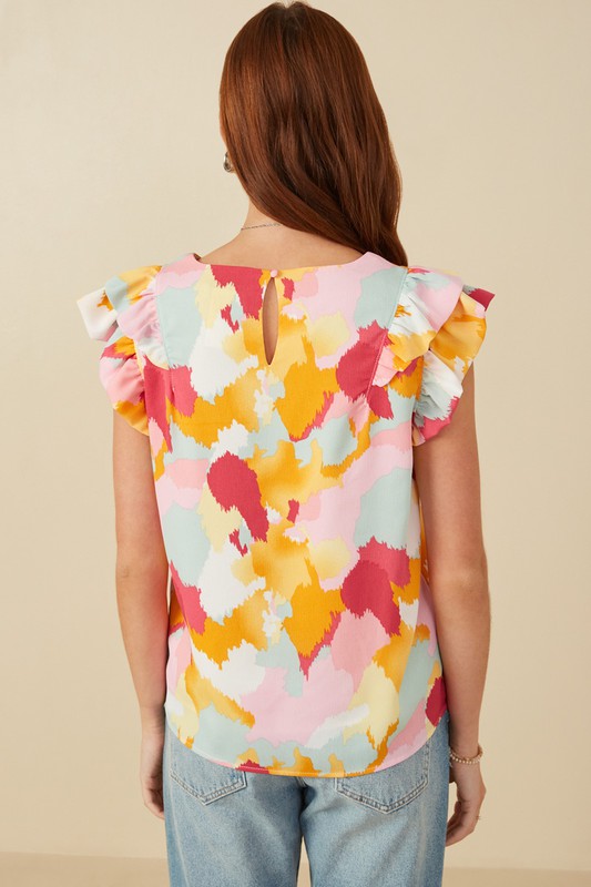 Abstract Ruffle Blouse