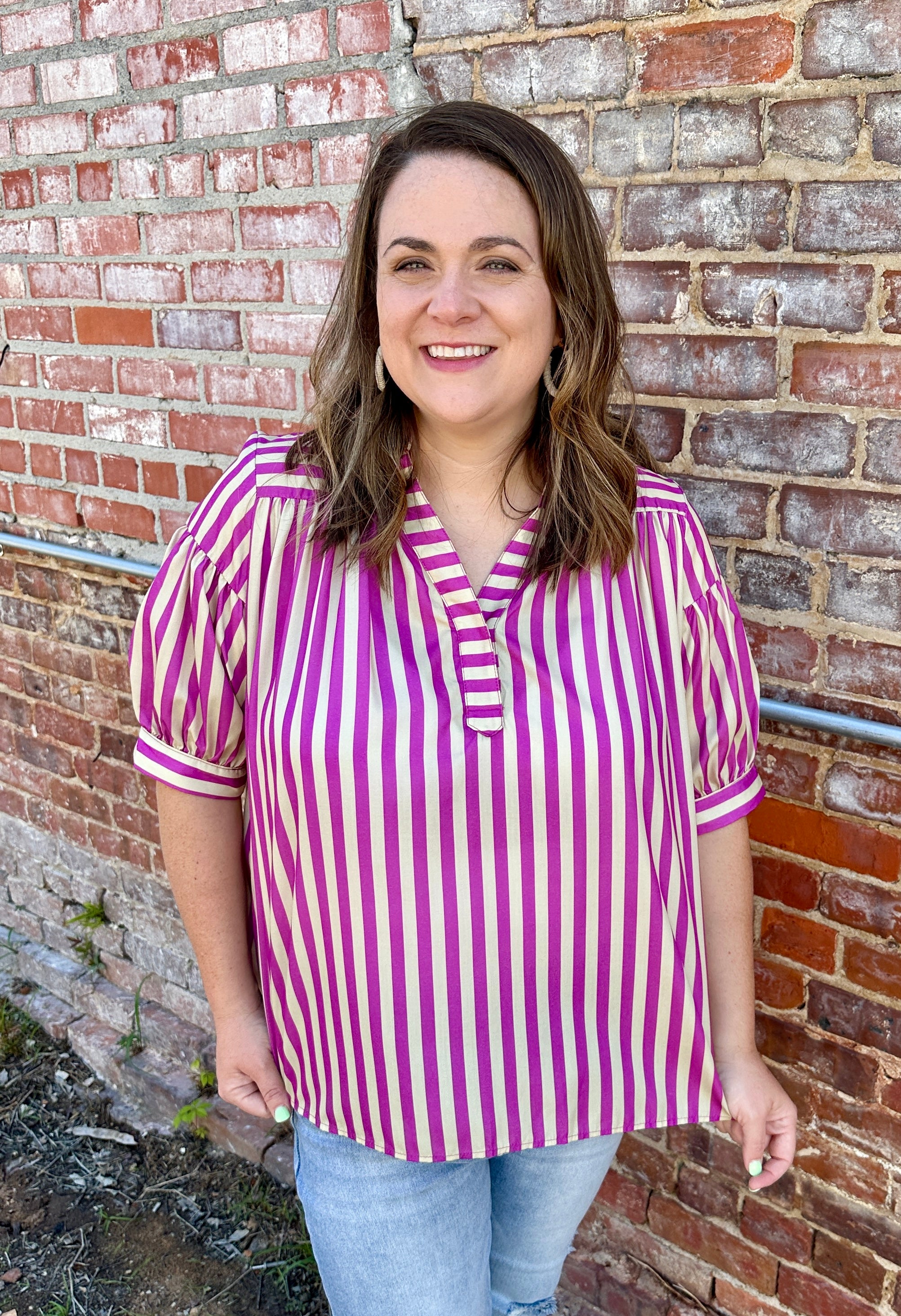 Magenta Striped Blouse